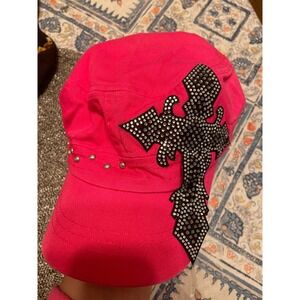Pink Rhinestone Cross Cadet Hat Studded Military Cap Y2K Gothic Sparkle Hat
